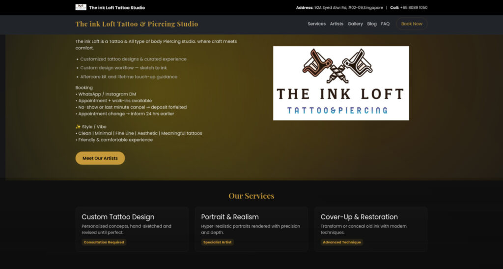 The ink Loft Piercing Shop Singapore