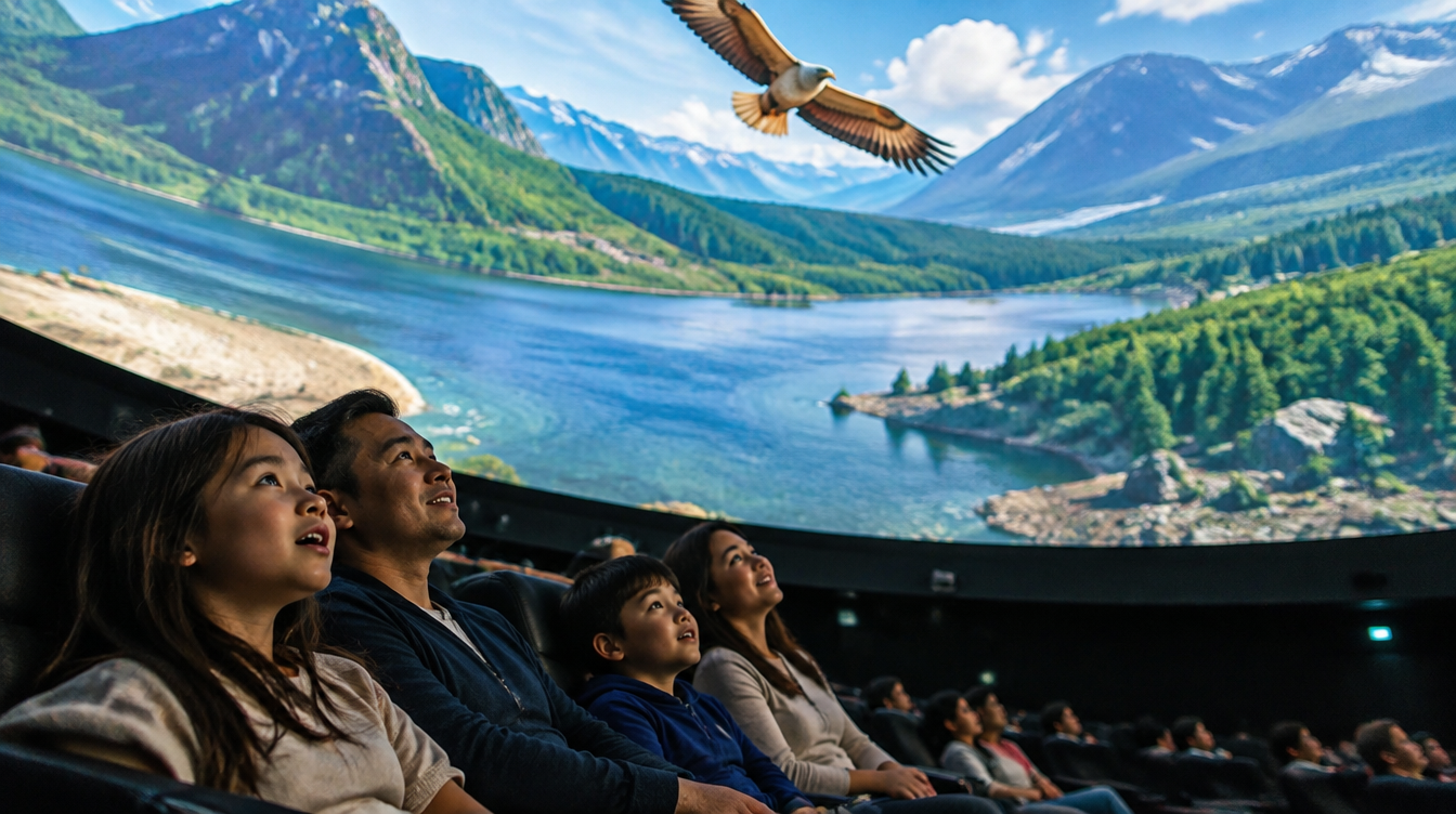 Illustrative image of families inside a dome-screen cinema in Singapore
