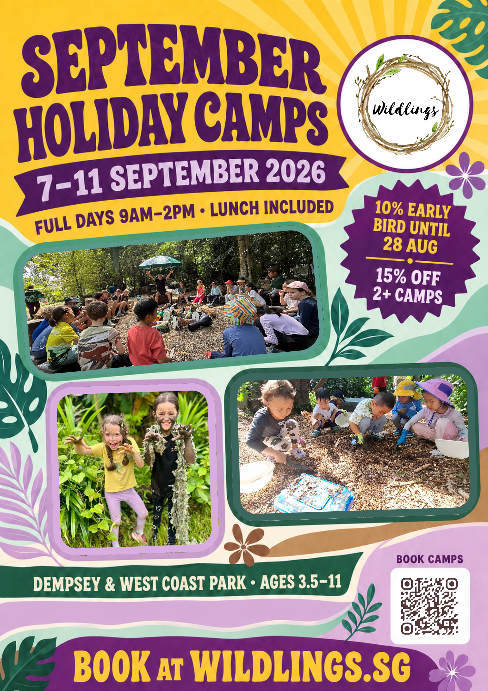 Children at a Wildlings outdoor forest school holiday camp in Singapore