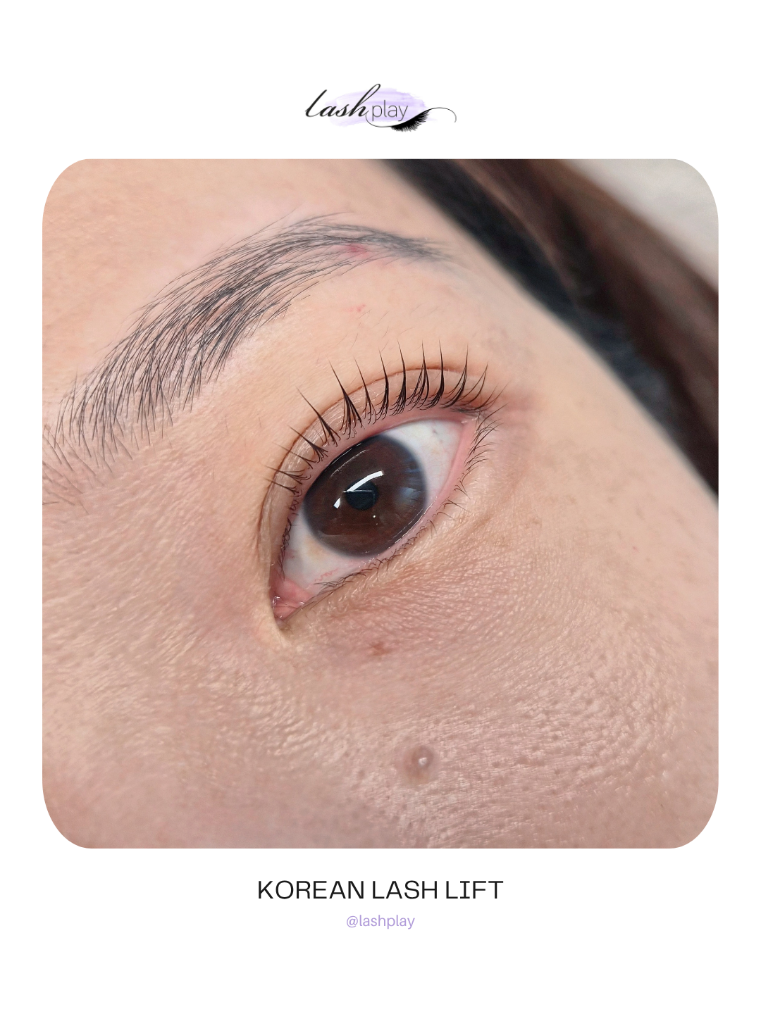 Close-up of a Korean-style lash lift result, courtesy of Lash Play