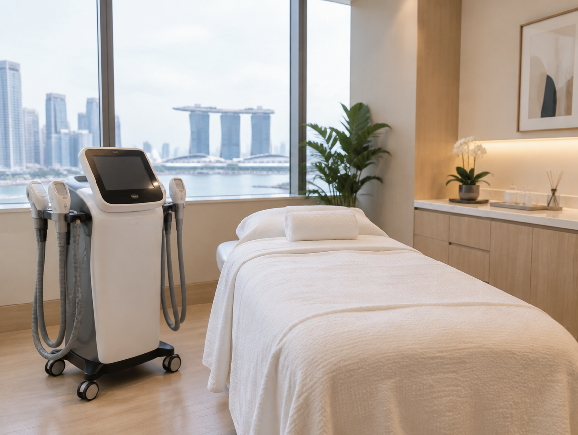 Illustrative photo of a modern body contouring treatment room