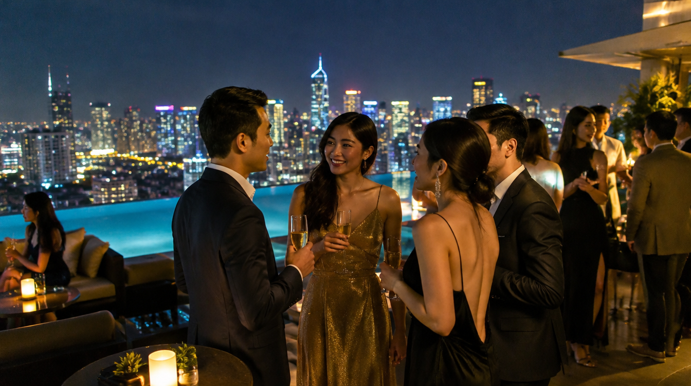 Rooftop crowd at CE LA VI Singapore New Year's Eve countdown