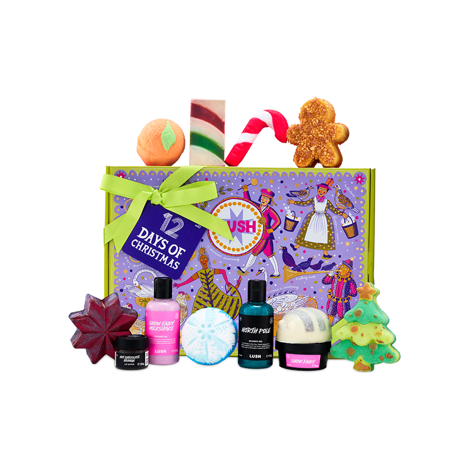 LUSH 12 Days Of Christmas advent gift box with bath and body products