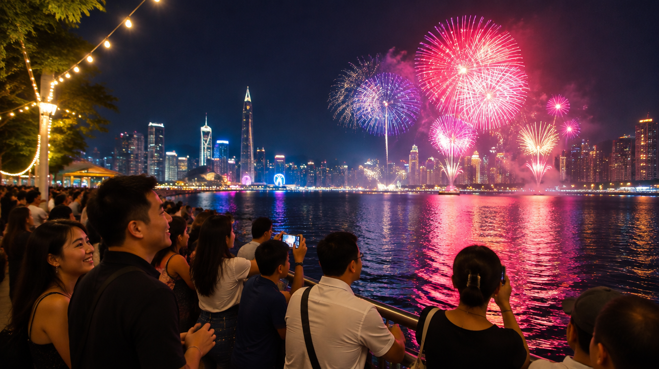 Crowd watching fireworks at Marina Bay Singapore Countdown