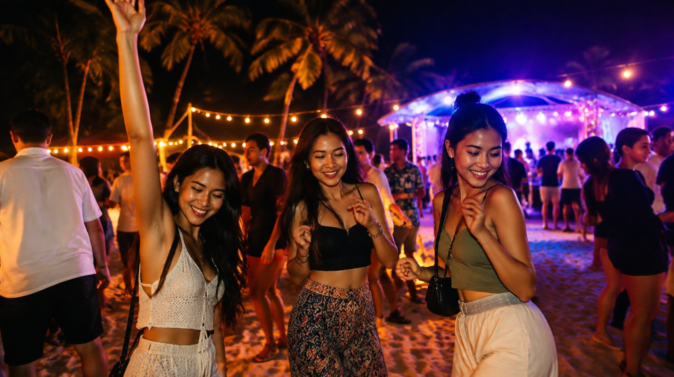 Beach party crowd at Siloso Beach Sentosa countdown