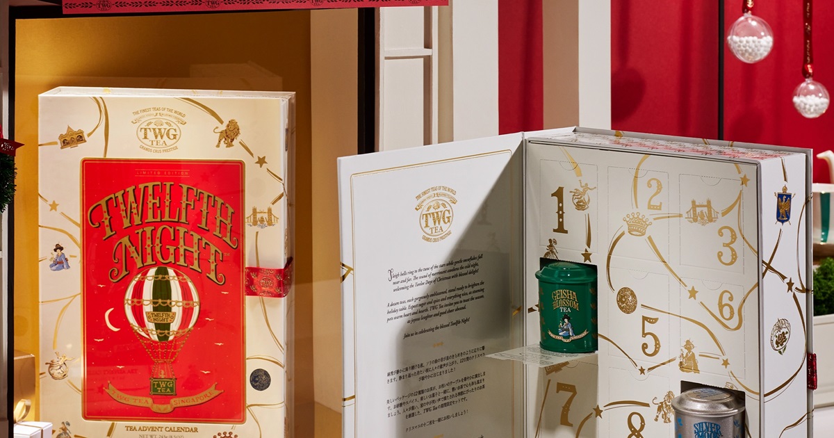 TWG Tea Twelfth Night Advent Calendar box open showing tea tins